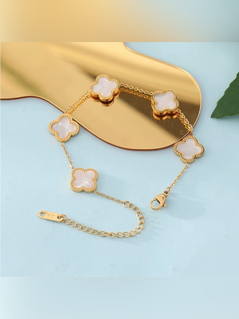 18k Gold Plated Titanium Clover Charm Bracelet